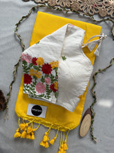 Yellow Handloom Cotton Saree With Embrodery Work Redy Made Blouse